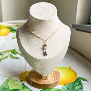 Blue Jade Wood Bead Tourmaline Gray Daily Wear Crystal Casual Necklace